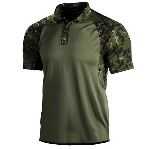 Herren Polyester Taktisch Tarnung Patchwork Polo Shirt Kurzarm Schnelltrocknend Atmungsaktiv Revers Top Für Outdoor Sport