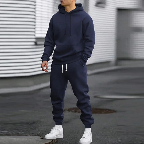 Herren Casual Sportanzug Einfarbig Langarm Kapuzenpullover Und Jogginghose Set Frühling Herbst Hoodie Jogginghose Anzug