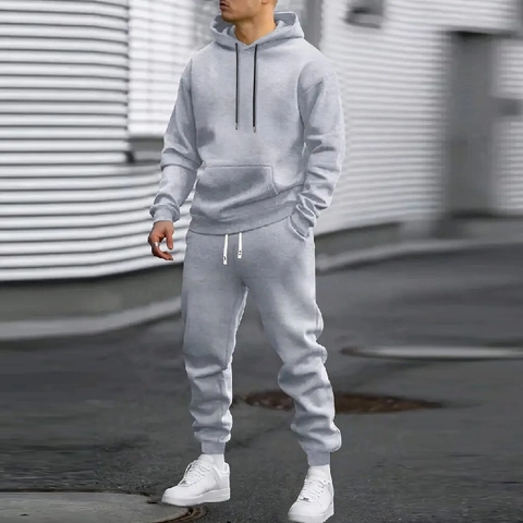 Heren Trainingspak Sportief Hoody En Joggingbroek Set Casual Effen Kleur Lange Mouw Top En Onderkant Trainingspak Voor Mannen