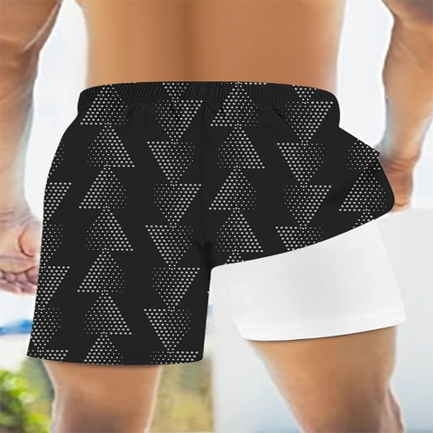 Herren 2-in-1 Schnelltrocknende Strandshorts Mit Handytasche Kompressionsfutter Elastischer Bund Kordelzug Sport Laufhose