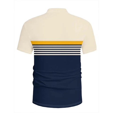 Herren Casual Kurzarm Polohemd Kontrast Farbblock Gestreift Piqué Polyester Atmungsaktiv Top Sommer Mode Kleidung
