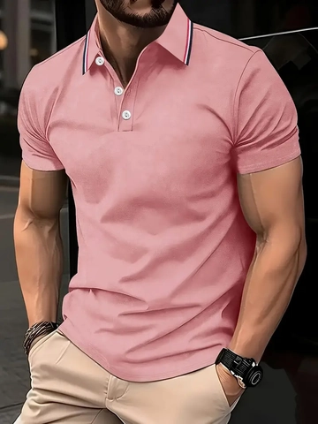 Herren Casual Kurzarm Polo-Shirt Polyester Atmungsaktiv Sport Top Mit Gestreiftem Kragen Und Knopfleiste