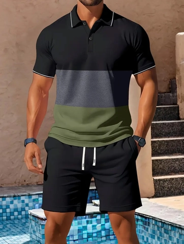 Ανδρικό Casual Σετ Μπλούζα Polo και Σορτς Πολυεστέρας Color Block Κοντό Μανίκι Για Καλοκαίρι Παραλία Αθλητισμός