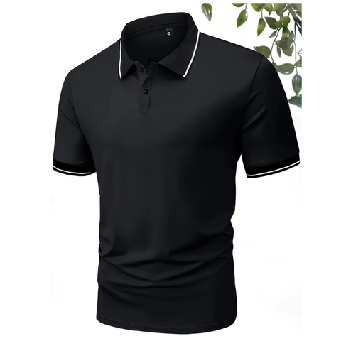 Herren Casual Business Polo Hemd Kurzarm Kontrast Gestreifter Kragen Polyester Atmungsaktiv Sommer Top Für Herren Alltag