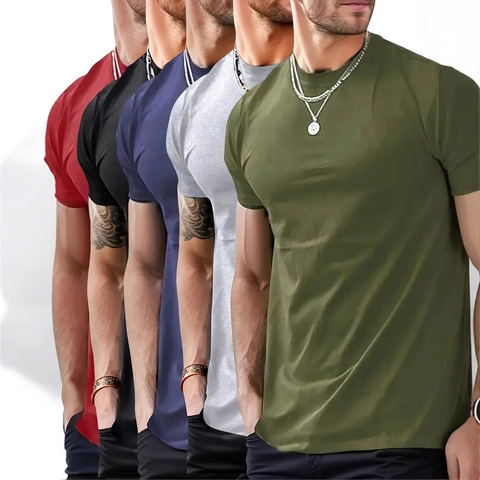 Men Casual Short Sleeve T-Shirt Solid Color Round Neck Breathable Summer Basic Tops Polyester Comfortable Soft Athletic Apparel