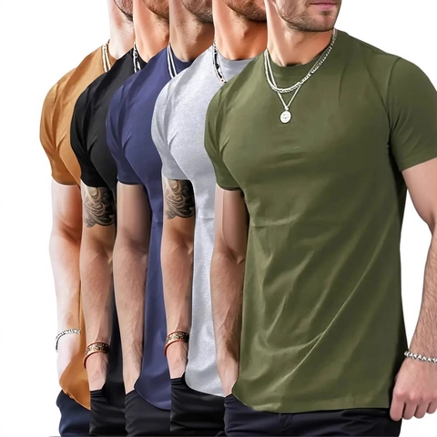 Men Casual Short Sleeve T-Shirt Solid Color Round Neck Breathable Summer Basic Tops Polyester Comfortable Soft Athletic Apparel