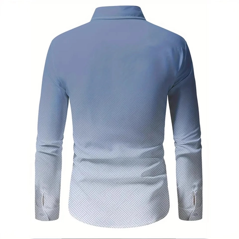 Herren Lässiges Langarmhemd mit Geometrischem Farbverlauf Business Mode Button Down Polyester Oberteil Frühling Herbst