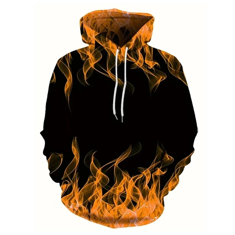 Heren Casual Vlam Print Hoodie 3D Digitale Print Streetwear Lange Mouw Pullover Sweatshirt Met Trekkoord Losse Pasvorm Top