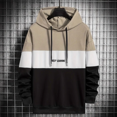 Felpa con Cappuccio da Uomo Pullover Blocco di Colore Stampa di Lettere Manica Lunga Hoodie Sportivo Casual Top Autunnale
