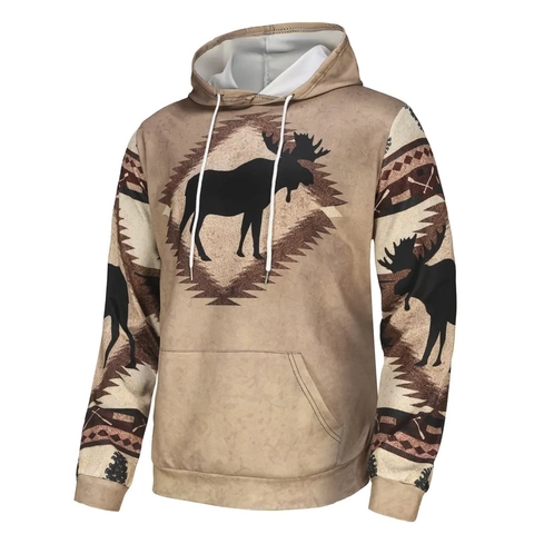 Herren Übergröße Ethno Südwest Stil Kapuzenpullover Azteken Stamm Elch Druck Langarm Kordelzug Kängurutasche Lässiges Sweatshirt