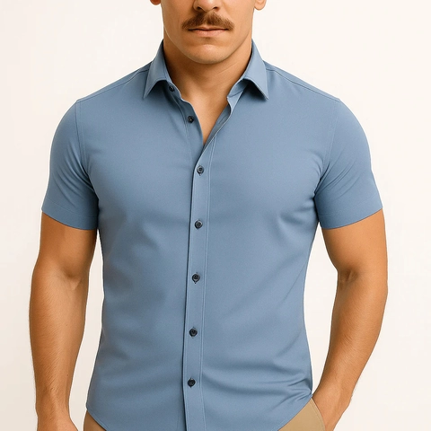 Herren Business Casual Kurzarm Hemd Slim Fit Kontrastknöpfe Sommer Urban Fashion Polyester Atmungsaktiv Einfarbiges Oberteil