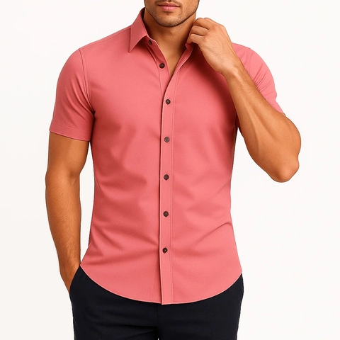 Herren Business Casual Kurzarm Hemd Slim Fit Kontrastknöpfe Sommer Urban Fashion Polyester Atmungsaktiv Einfarbiges Oberteil
