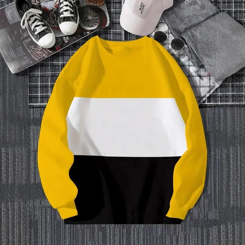 Herren Casual Langarm Sweatshirt Rundhals Koreanischer Stil Colorblock Gestreift Bedruckt Pullover Lockere Passform Frühling Herbst Top