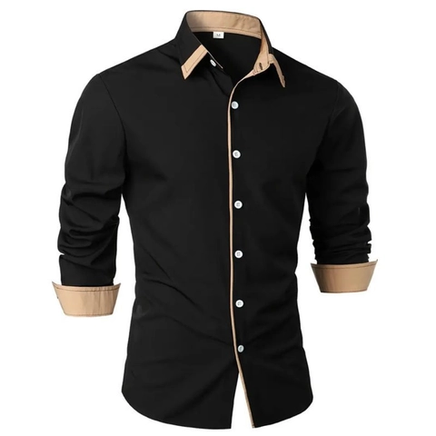 Herren Business Casual Langarm Hemd Kontrastfarbe Patchwork Splicing Button Down Atmungsaktiv Stretch Top Für Herren Büro