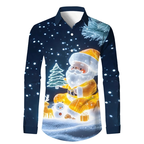 Herren Langarmhemd Mit Knopfleiste Weihnachten 3D Digitaldruck Polyester Festliches Lässiges Top Weihnachtsbekleidung