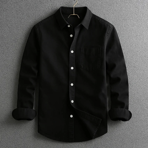 Chemise Homme Casual Business Manches Longues Couleur Unie Col Rabattu Coupe Large Haut à Boutons Chemise Homme Respirante