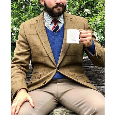 Chaqueta de Traje Casual Entallada para Hombre Botonadura Sencilla de un Botón Cuadros Rayas para Negocios Boda Fiesta Moda Exterior