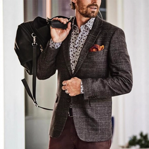 Chaqueta de Traje Casual Entallada para Hombre Botonadura Sencilla de un Botón Cuadros Rayas para Negocios Boda Fiesta Moda Exterior