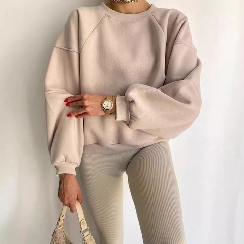 Sudadera de Cuello Redondo para Mujer Poliéster Hombros Caídos Manga Larga Color Sólido Casual Pullover Top Empalme Basic Oversized Ropa