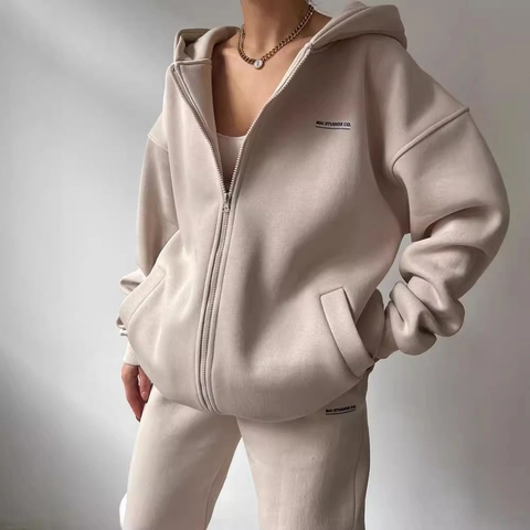 Women Casual Fleece Hooded Tracksuit Long Sleeve Zip Up Hoodie And Jogger Pants Outfits Streetwear Fashion Clothing