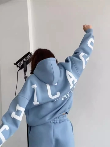 Women's Casual Oversized Hoodie Top And Pants Polyester Back Letter Print Long Sleeve Hooded Sweatshirt Jogger Suit Streetwear Daily Wear