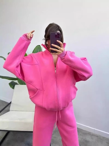 Women's Fleece Lined Tracksuit 2 Piece Set Oversized Zipper Hoodie Jacket And Jogger Pants Solid Color Casual Sporty Outfits