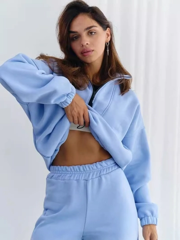 Women's Casual Tracksuit 2 Piece Set Half Zip Long Sleeve Sweatshirt And Drawstring Sweatpants Solid Color Lounge Set