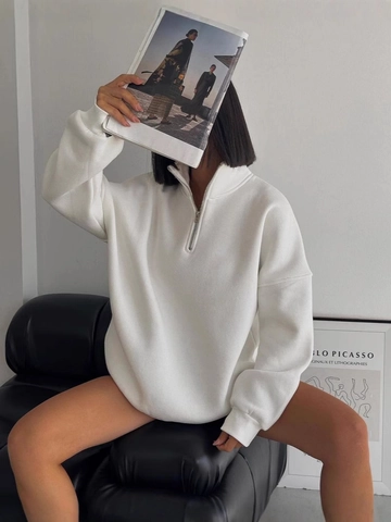 Women's Casual Oversized Half Zip Sweatshirt Fleece Lined High Neck Drop Shoulder Loose Pullover Long Sleeve Winter Top