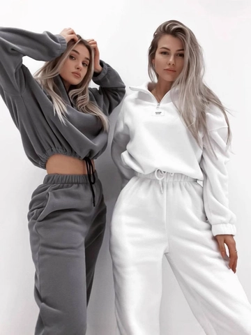 Women Casual Fleece Tracksuit Half Zip Stand Collar Long Sleeve Sweatshirt And Drawstring Pants Winter Streetwear Set
