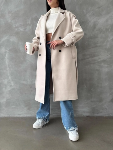 Cappotto Lungo in Lana da Donna Doppio Petto Revers Soprabito di Media Lunghezza Con Cintura Tinta Unita Moda Casual da Pendolare Capispalla Invernali
