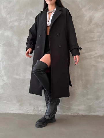 Cappotto Lungo in Lana da Donna Doppio Petto Revers Soprabito di Media Lunghezza Con Cintura Tinta Unita Moda Casual da Pendolare Capispalla Invernali