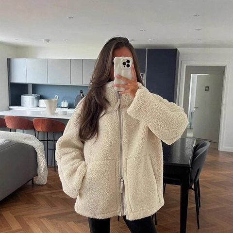 Women's Casual Lamb Wool Sherpa Fleece Jacket Stand Collar Zipper Solid Color Short Coat Autumn Winter Warm Outerwear