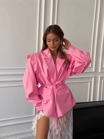 Chaqueta Blazer de Mujer Chic Oversize Con Cinturón Hombreras Manga Plisada Color Sólido Abrigo de Traje Ajustado