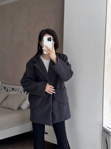 Women Casual Solid Woolen Blazer Coat With Large Heart Shaped Pockets Oversized Lapel Autumn Winter Outerwear Jacket