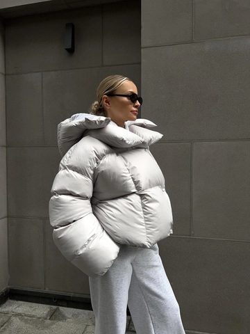Women's Casual Hooded Puffer Jacket Oversized Short Bread Style Cotton Padded Winter Coat Warm Quilted Streetwear Outerwear