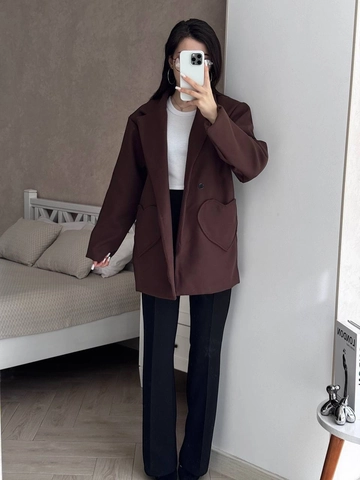 Women Casual Solid Woolen Blazer Coat With Large Heart Shaped Pockets Oversized Lapel Autumn Winter Outerwear Jacket