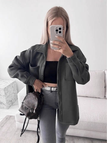 Women Thickened Woolen Shacket Jacket Lapel Single Breasted Oversized Solid Color Loose Outerwear Fall Winter Shacket Coat