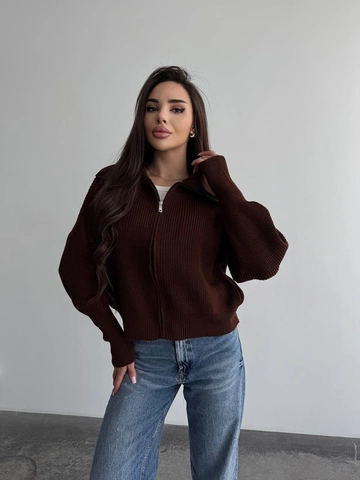 Cardigan in Maglia a Tinta Unita da Donna Con Cerniera Risvolto Manica Lunga Maglione a Costine Giacca Casual a Vestibilità Larga per Autunno Inverno