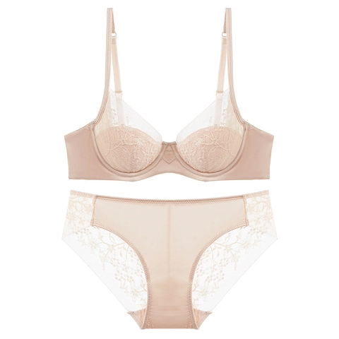 Set di Biancheria Intima Sexy in Pizzo in Stile Francese Con Ricamo Floreale Reggiseno Sottile e Slip Per Donna
