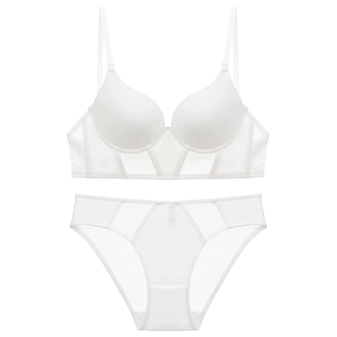 Conjunto de Sujetador Invisible con Espalda Descubierta en Forma de U Francés Costura de Malla Sin Costuras Lencería Sexy para Mujer Conjunto de Ropa Interior