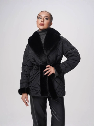 Elegante Damen Steppjacke Mit Kunstpelz Reverskragen Und Manschetten Schnürung Taille Einfarbig Mittellanger Wintermantel Outwear