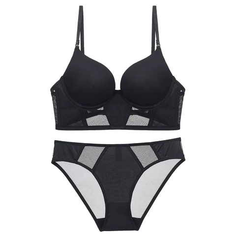 Conjunto de Sujetador Invisible con Espalda Descubierta en Forma de U Francés Costura de Malla Sin Costuras Lencería Sexy para Mujer Conjunto de Ropa Interior
