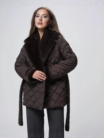 Elegante Damen Steppjacke Mit Kunstpelz Reverskragen Und Manschetten Schnürung Taille Einfarbig Mittellanger Wintermantel Outwear