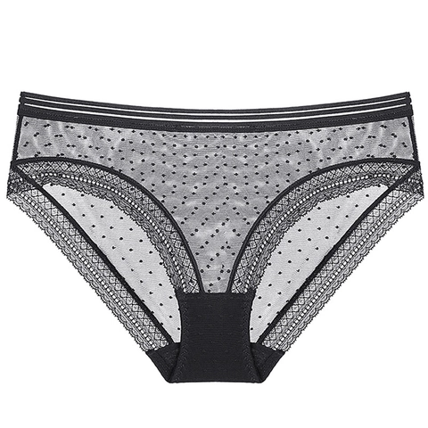 Braga Sexy De Malla Transparente Con Lunares Para Mujer Cintura Baja Transpirable De Poliamida Entrepierna De Algodón