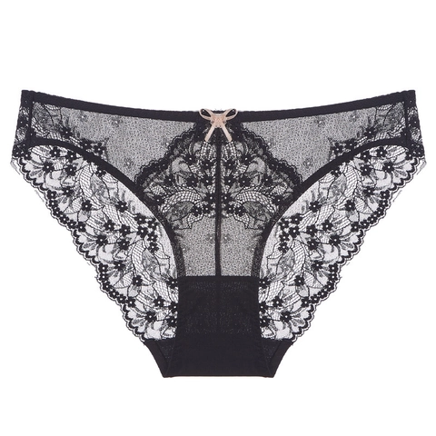 Bragas de Encaje Francés Sexy para Mujer Ultrafinas Transpirables Ropa Interior de Malla Floral Refuerzo de Algodón Cintura Baja