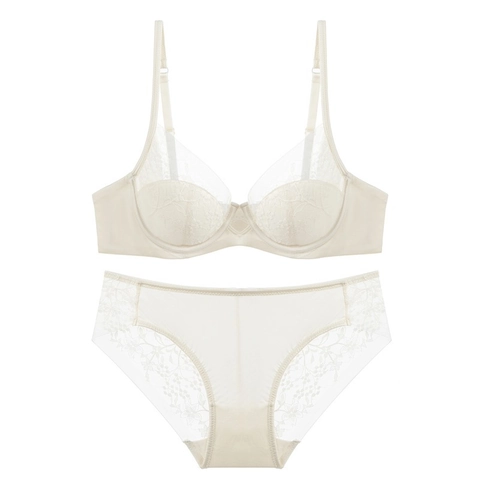 Lingerie-Set Aus Spitze Mit Stickerei Im Französischen Stil Für Damen Sexy Dünner Blumen-BH Und Slip Mit Weichem Bügel