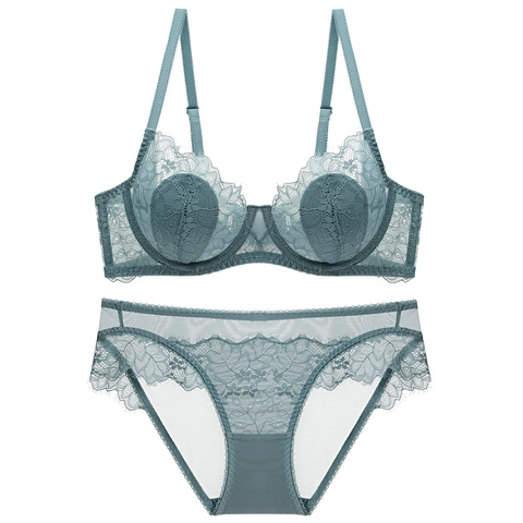 Sexy Wimpernspitze BH Und Slip Transparentes Florales Besticktes Lingerie Für Damen Verstellbare Träger Bügel Bralette