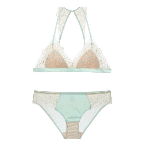 French Style Sexy Lace Embroidery Bra And Panties Set Wire Free Triangle Cup Lingerie For Women Thin Bralette Cross Back Top