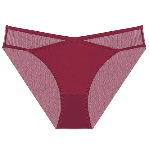 Women Sexy Mesh Briefs Low Waist Breathable Nylon Underwear With Cotton Crotch French Style Solid Color Seamless Panties