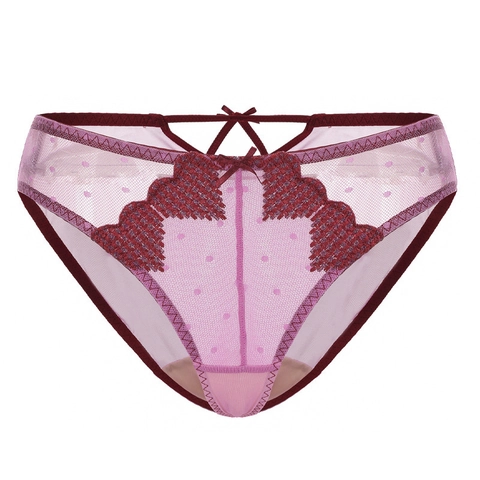 Mutandine da Donna Sexy in Maglia Francese Ricamate Motivo a Cuore a Vita Bassa Traspiranti in Pizzo con Fiocco